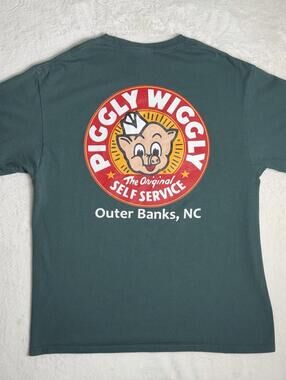 Vintage Piggly Wiggly T-Shirt Large Green Outer Banks NC Original Self Service